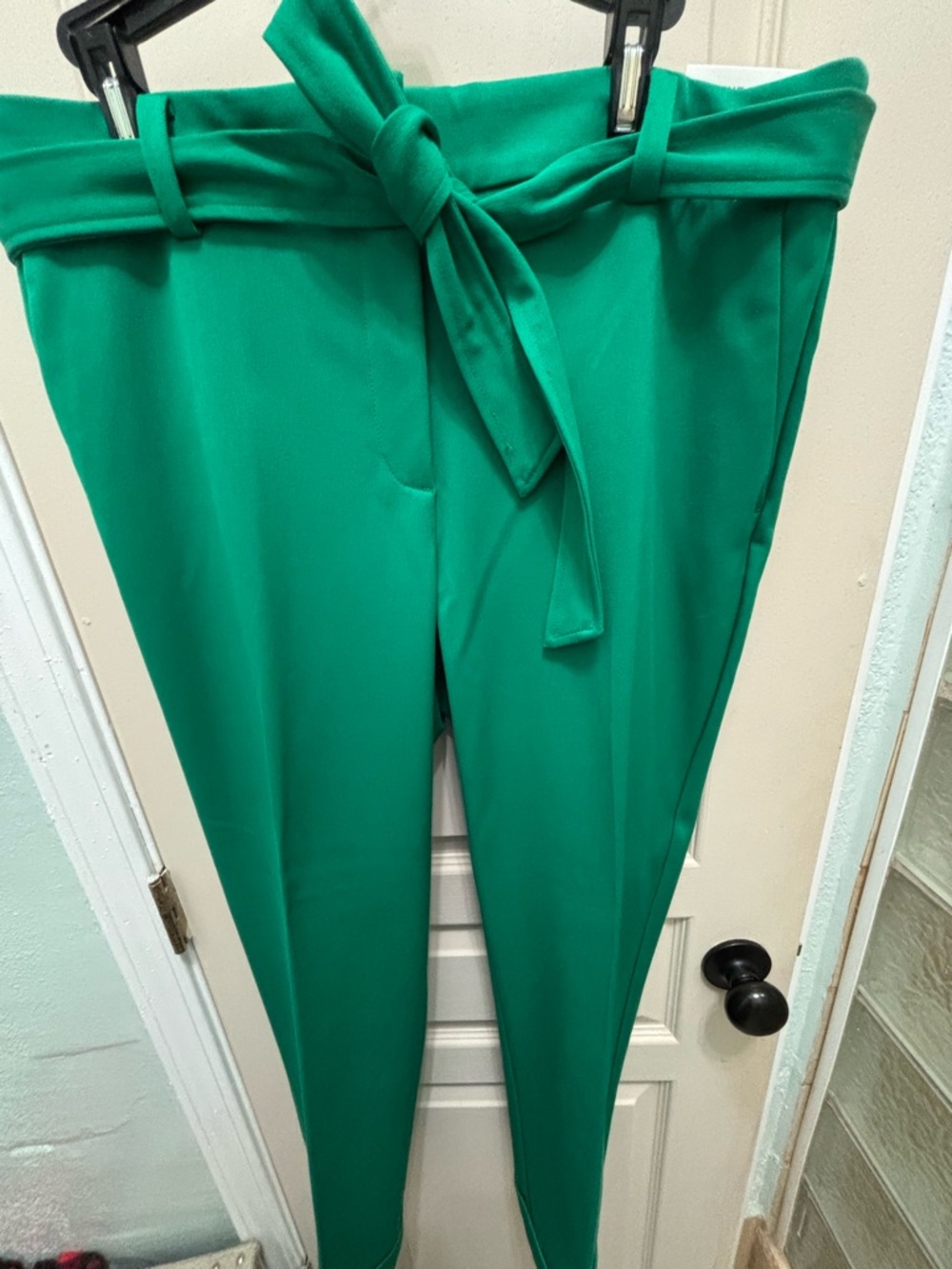 Loft Women’s Slim Devin Curvy  Tie-Belt Green Trousers NWT Size 12